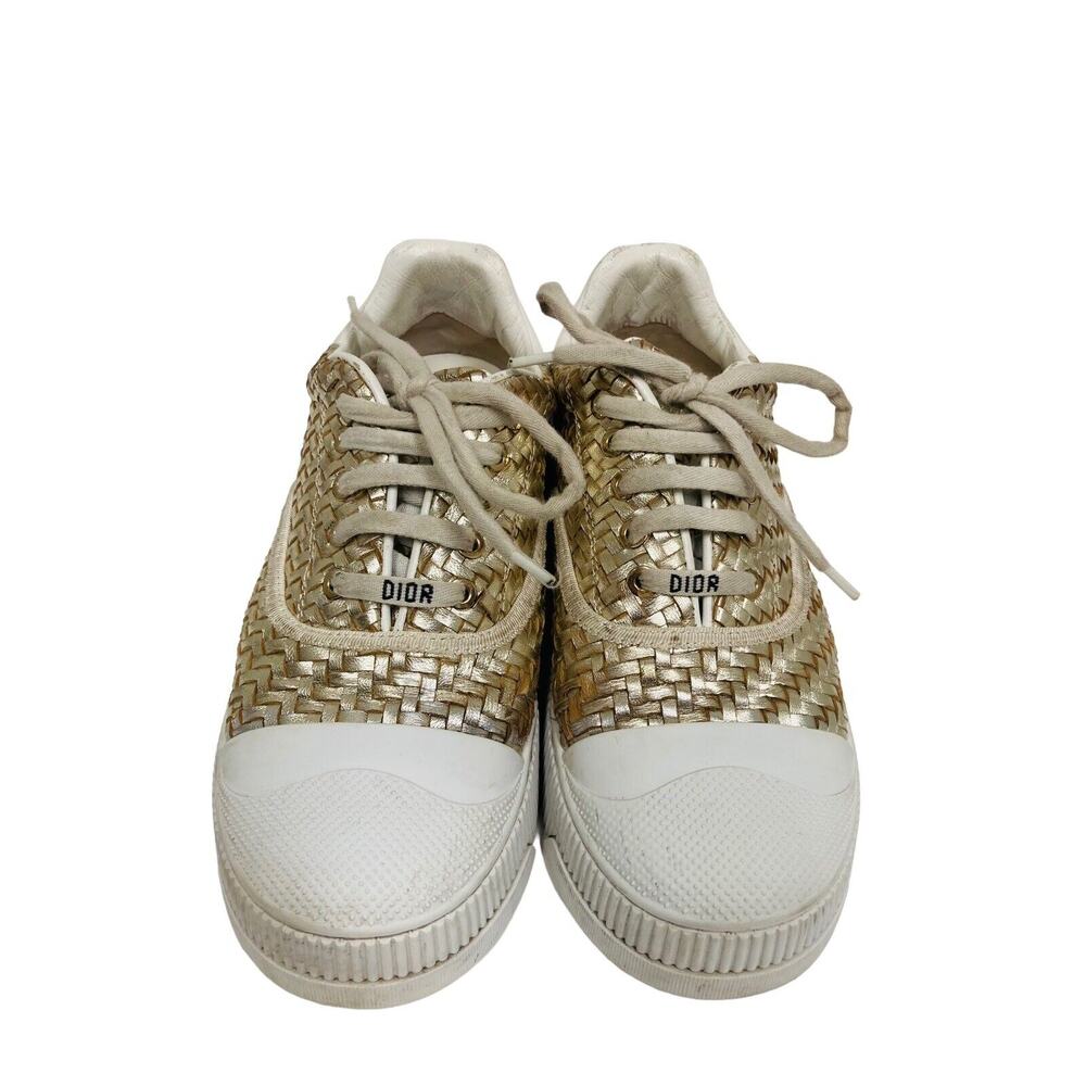 CHRISTIAN DIOR Gold Leather Platform Logo Woven D-Smash Sneakers 37 US 7 - Picture 6 of 7